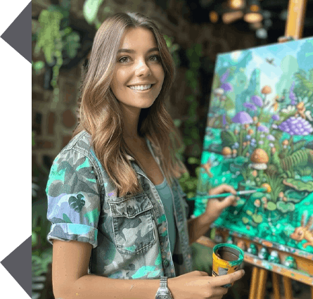 Künstlerin mit Pinsel und Farben